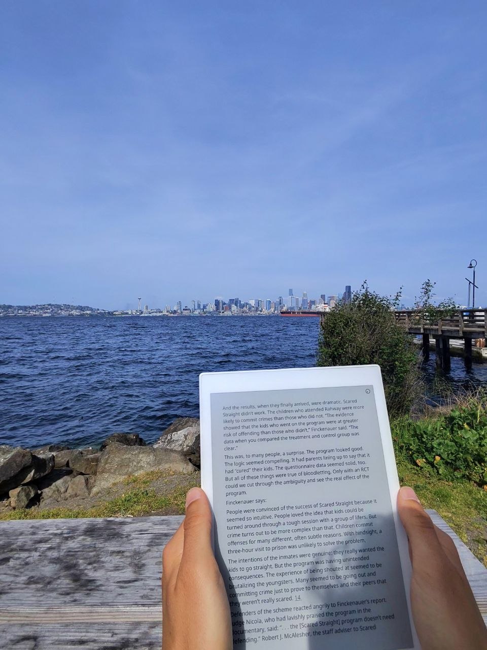Reading in Seattle with Space Needle in background